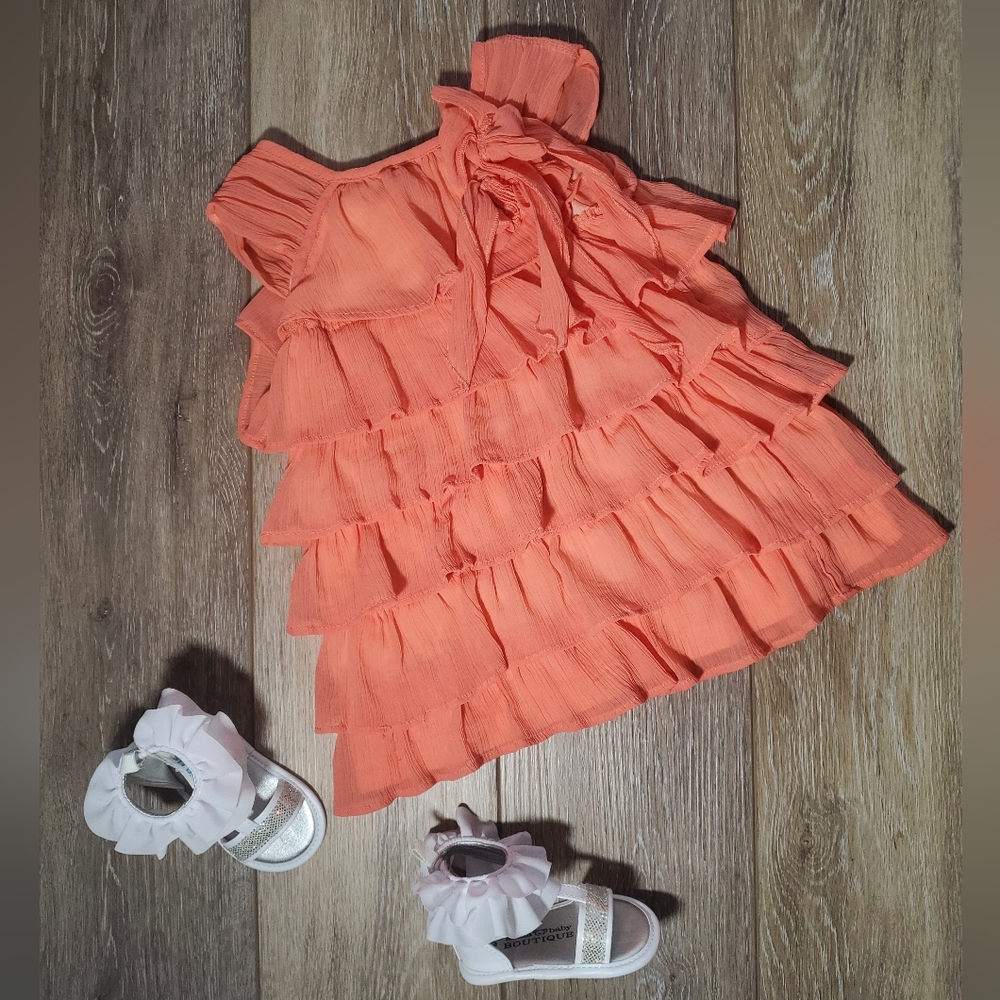 First Impressions girl's boho coral ruffle sleeveless dress Size 12 months